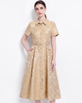 Slim with belt shirt jacquard light luxury dress