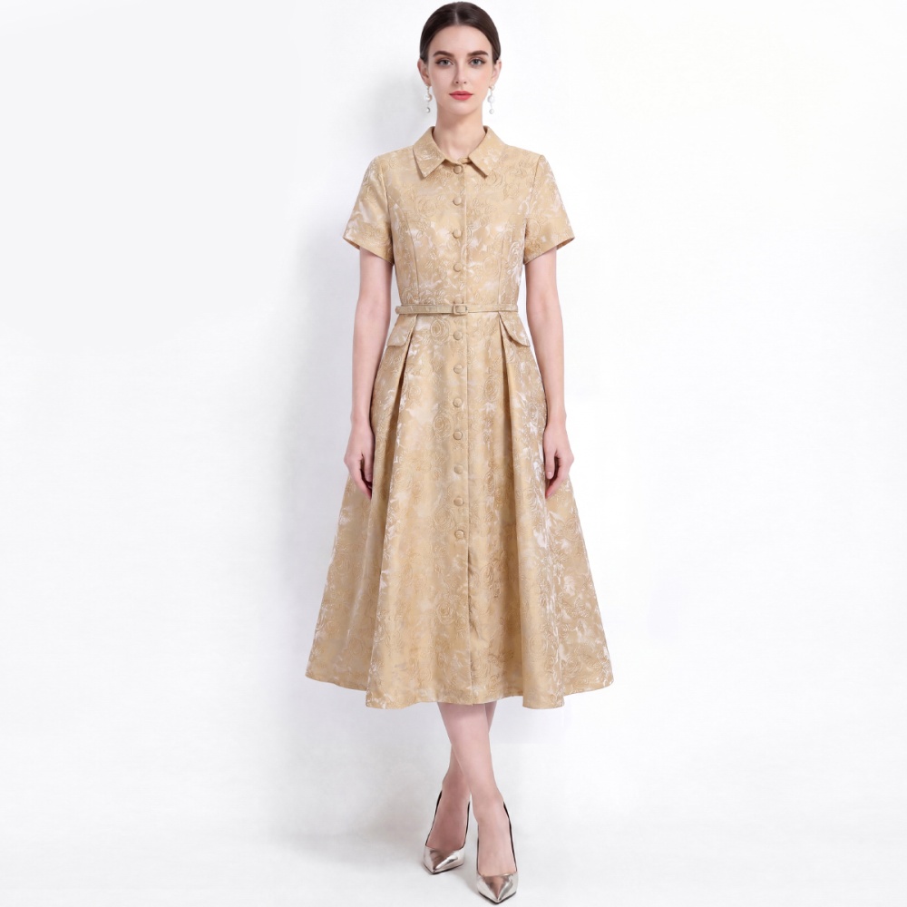 Slim with belt shirt jacquard light luxury dress