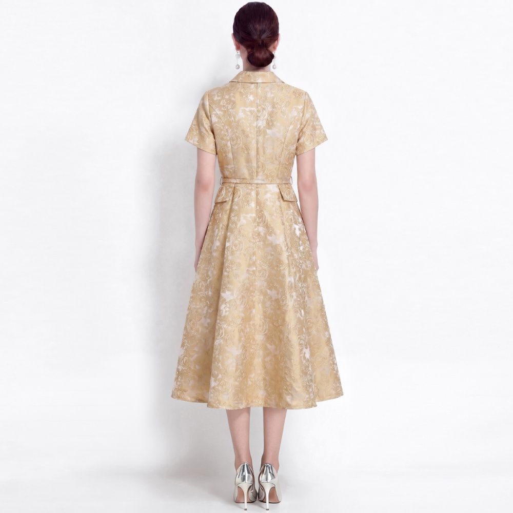 Slim with belt shirt jacquard light luxury dress