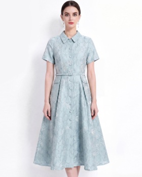 France style slim with belt dress jacquard lapel shirt