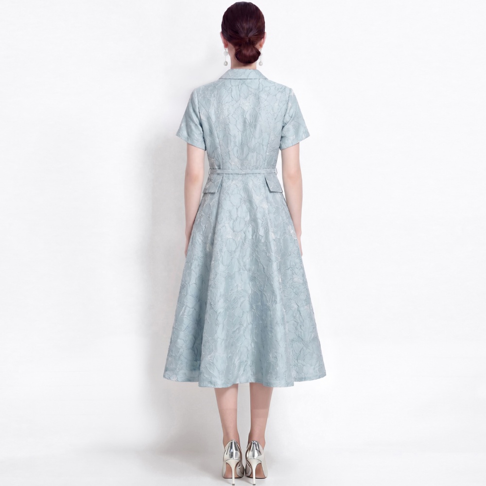France style slim with belt dress jacquard lapel shirt