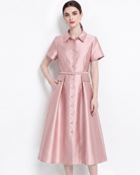 France style light luxury slim shirt with belt lapel dress