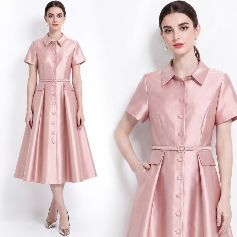 France style light luxury slim shirt with belt lapel dress