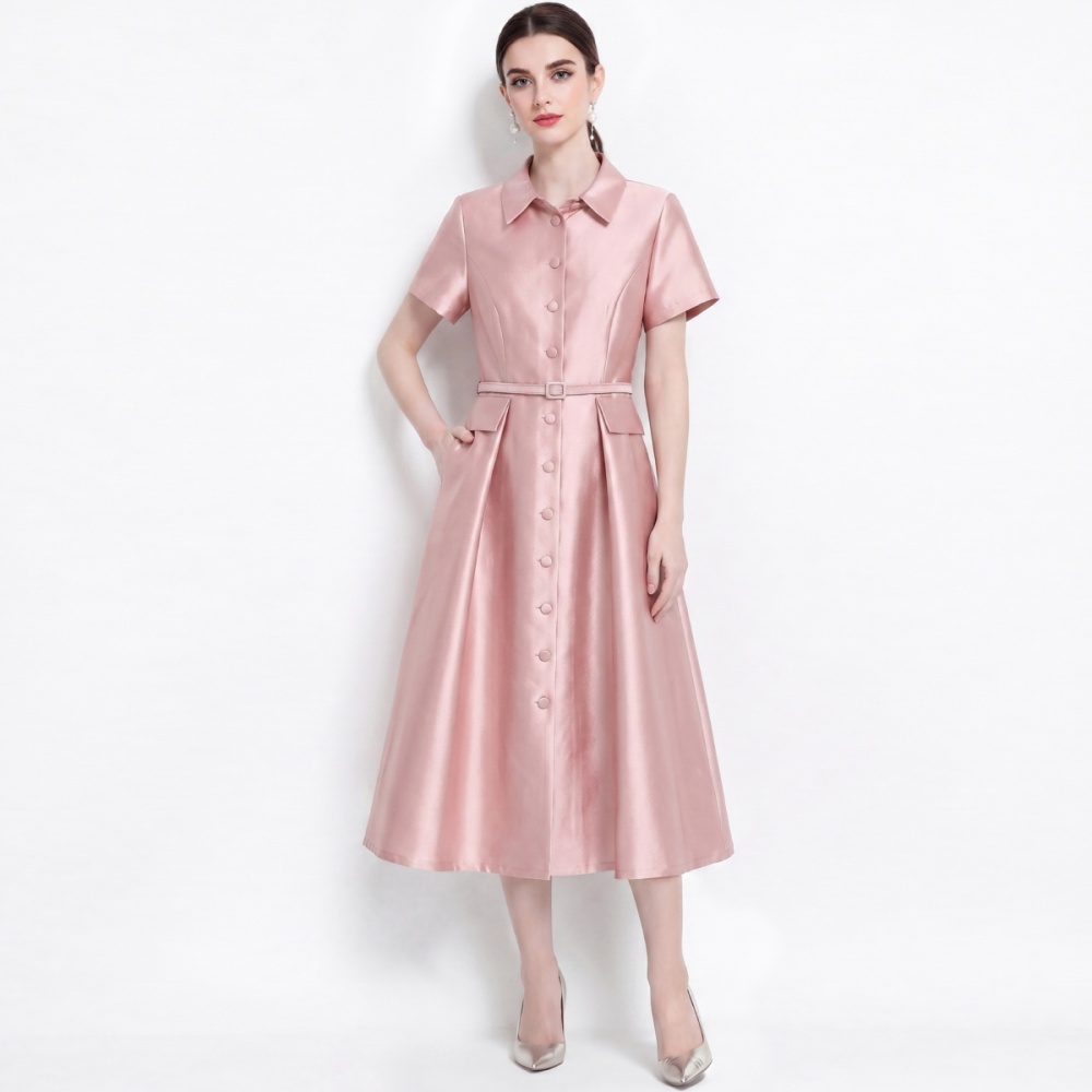France style light luxury slim shirt with belt lapel dress