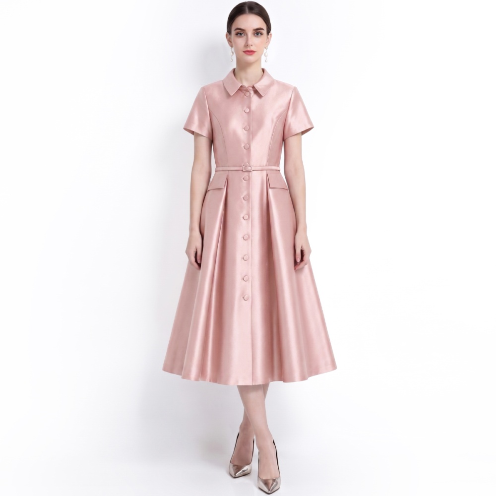 France style light luxury slim shirt with belt lapel dress