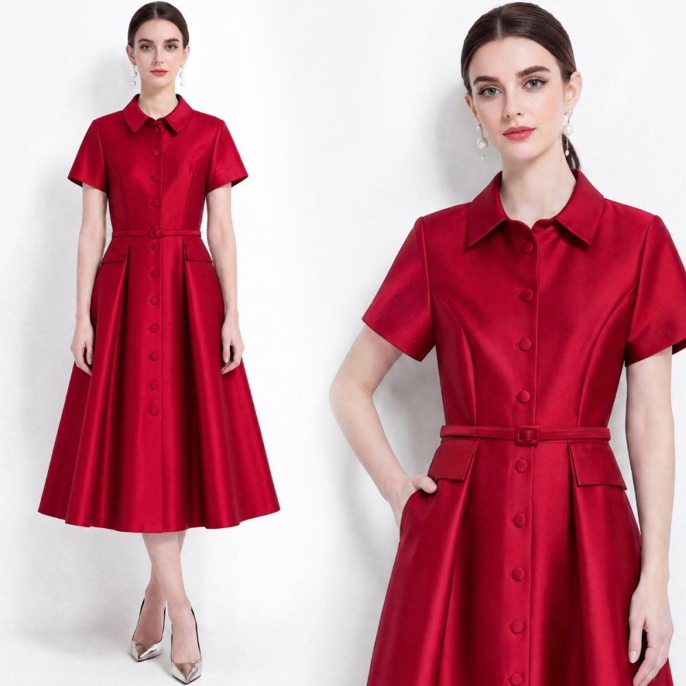 High waist slim shirt light luxury dress