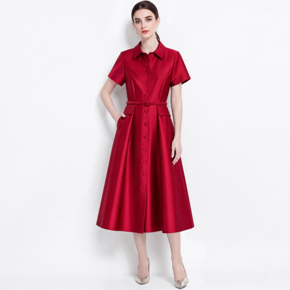 High waist slim shirt light luxury dress