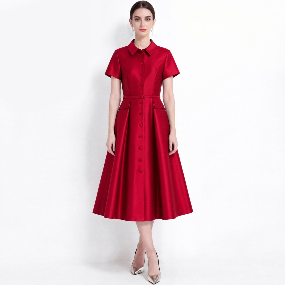High waist slim shirt light luxury dress