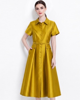 Light luxury slim lapel dress high waist France style shirt