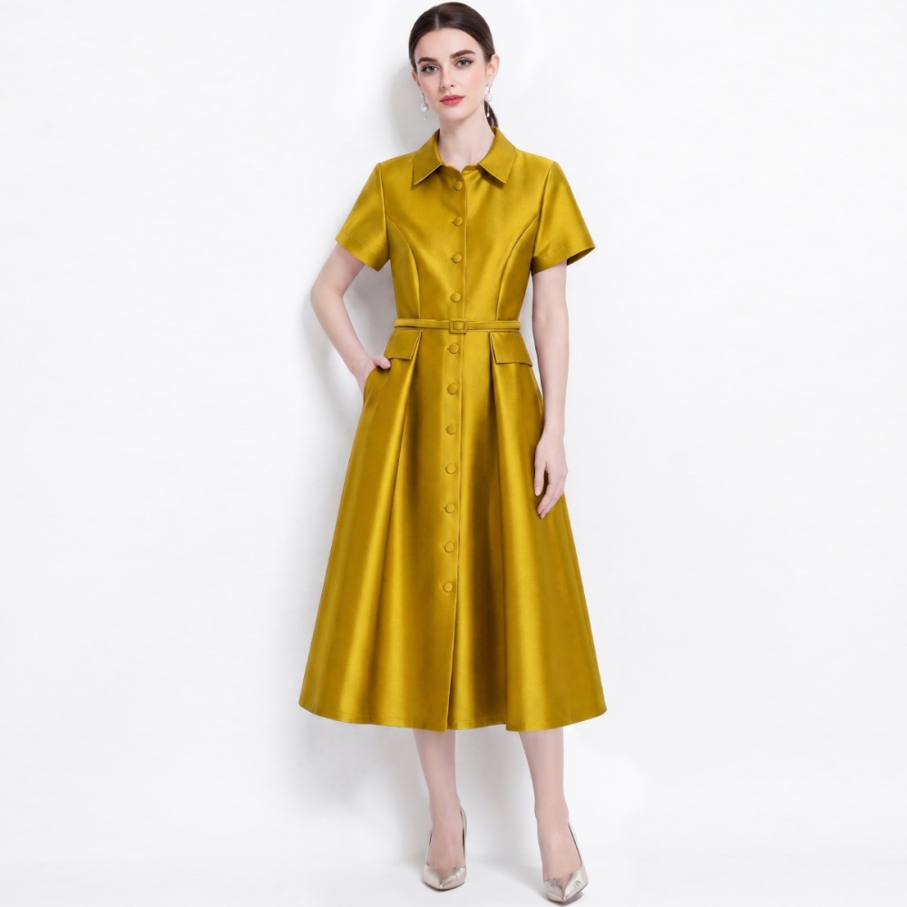 Light luxury slim lapel dress high waist France style shirt