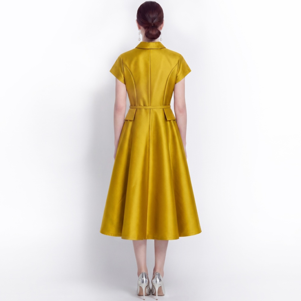 Light luxury slim lapel dress high waist France style shirt