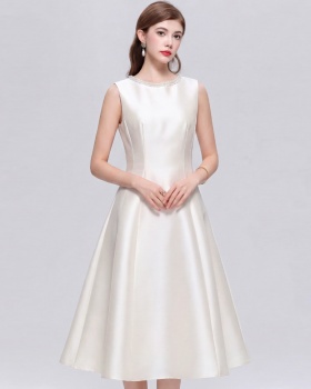 Rhinestone France style slim A-line round neck dress