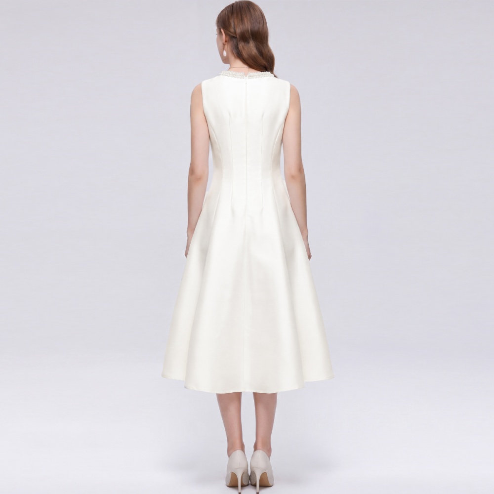 Rhinestone France style slim A-line round neck dress