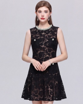 Flowers ladies sleeveless France style round neck dress