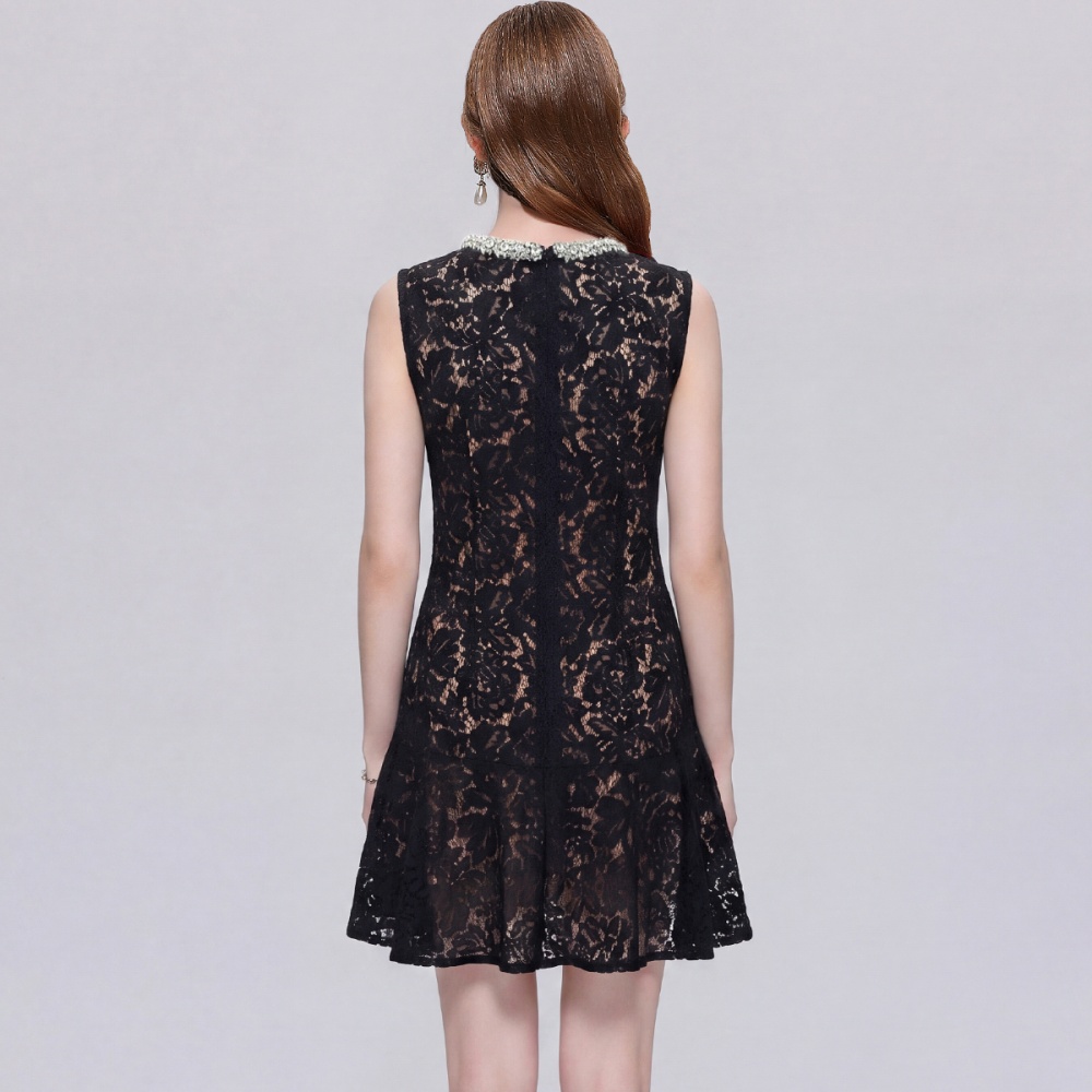 Flowers ladies sleeveless France style round neck dress