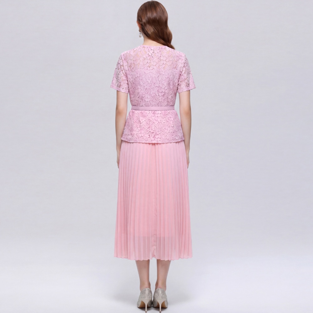 France style square collar with belt dress