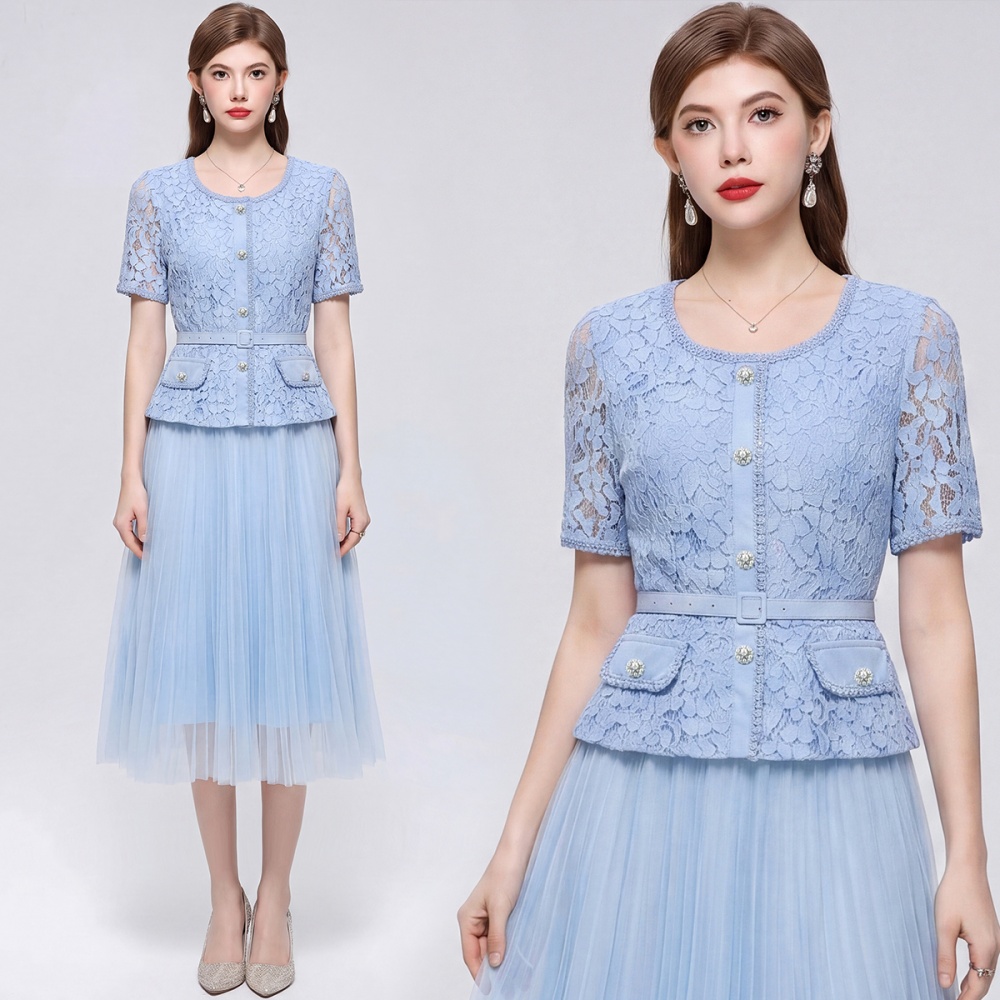 Round neck pleated short sleeve chanelstyle dress