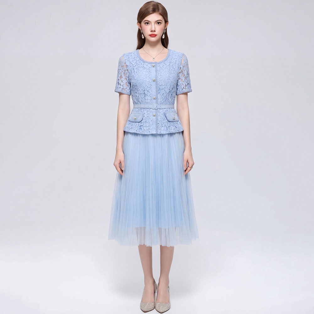 Round neck pleated short sleeve chanelstyle dress