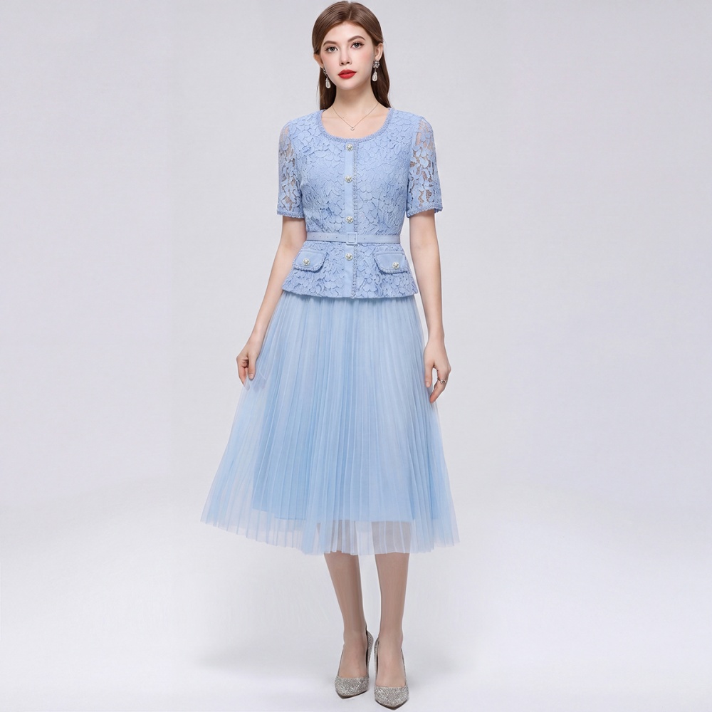 Round neck pleated short sleeve chanelstyle dress