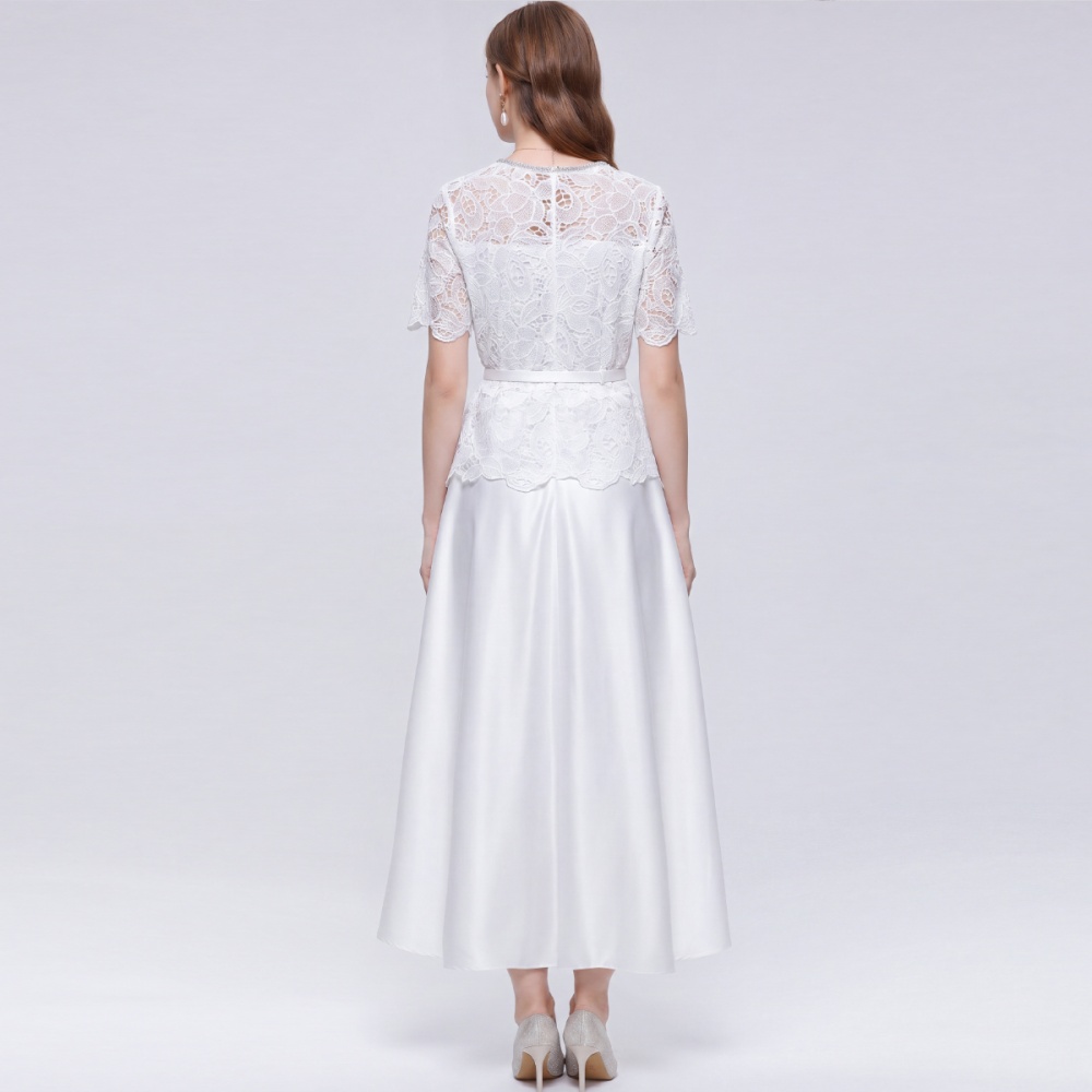 Slim elegant lace pinched waist hollow dress