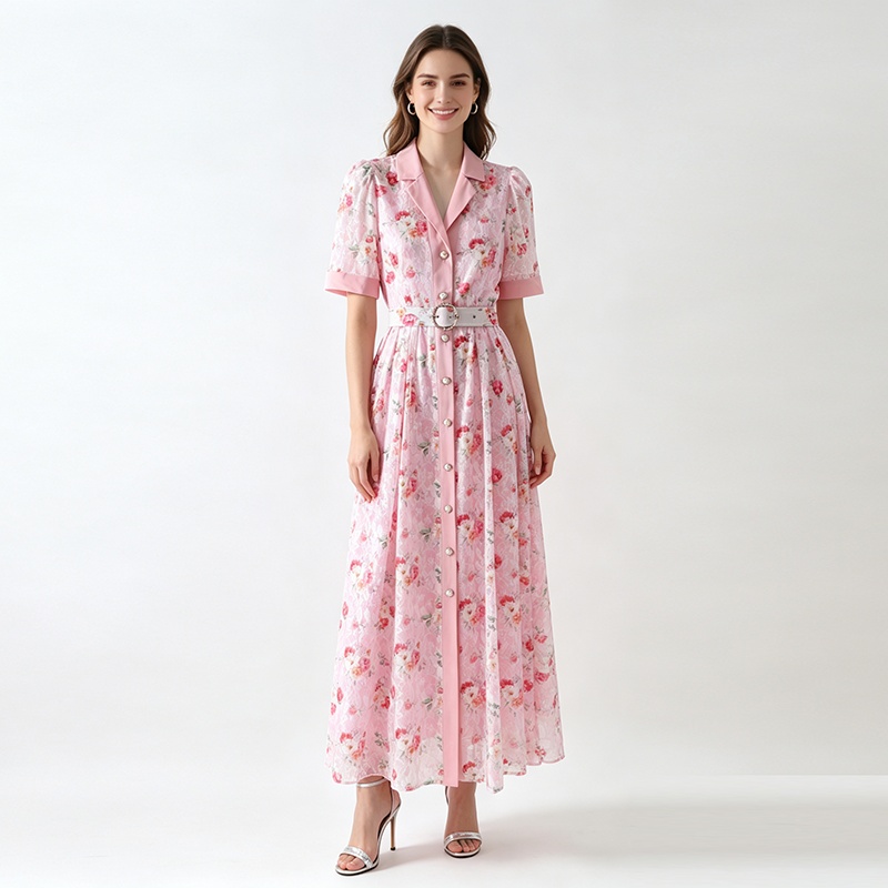 Lace summer retro dress short sleeve long business suit
