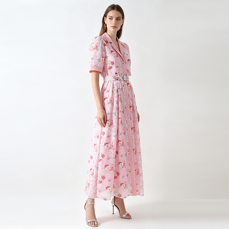 Lace summer retro dress short sleeve long business suit