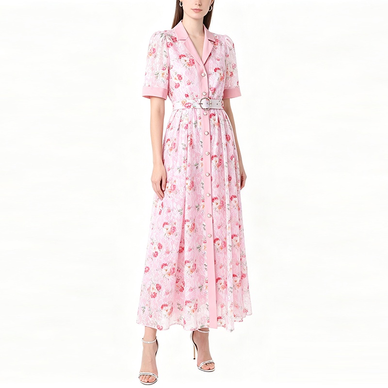 Lace summer retro dress short sleeve long business suit