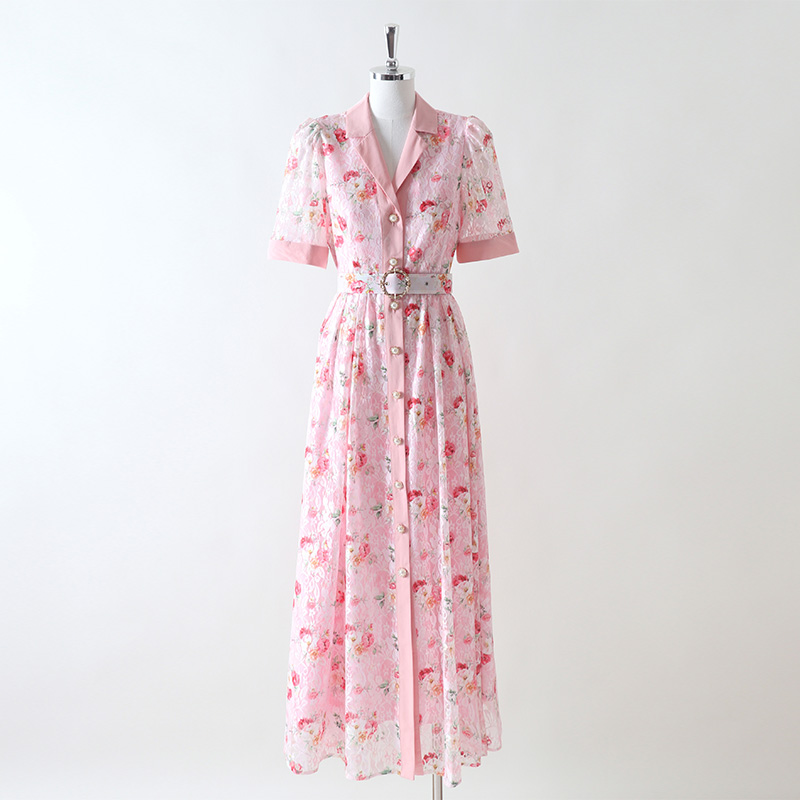 Lace summer retro dress short sleeve long business suit