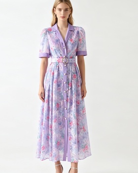 Long summer short sleeve dress retro lace business suit