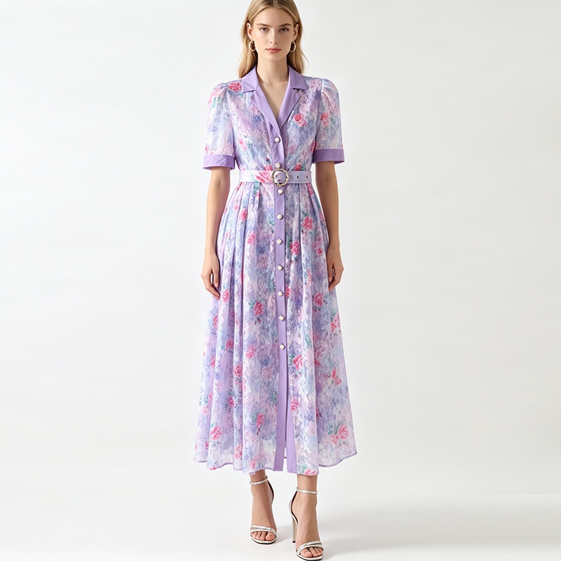 Long summer short sleeve dress retro lace business suit