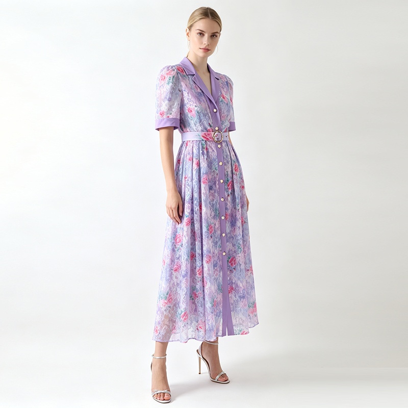 Long summer short sleeve dress retro lace business suit