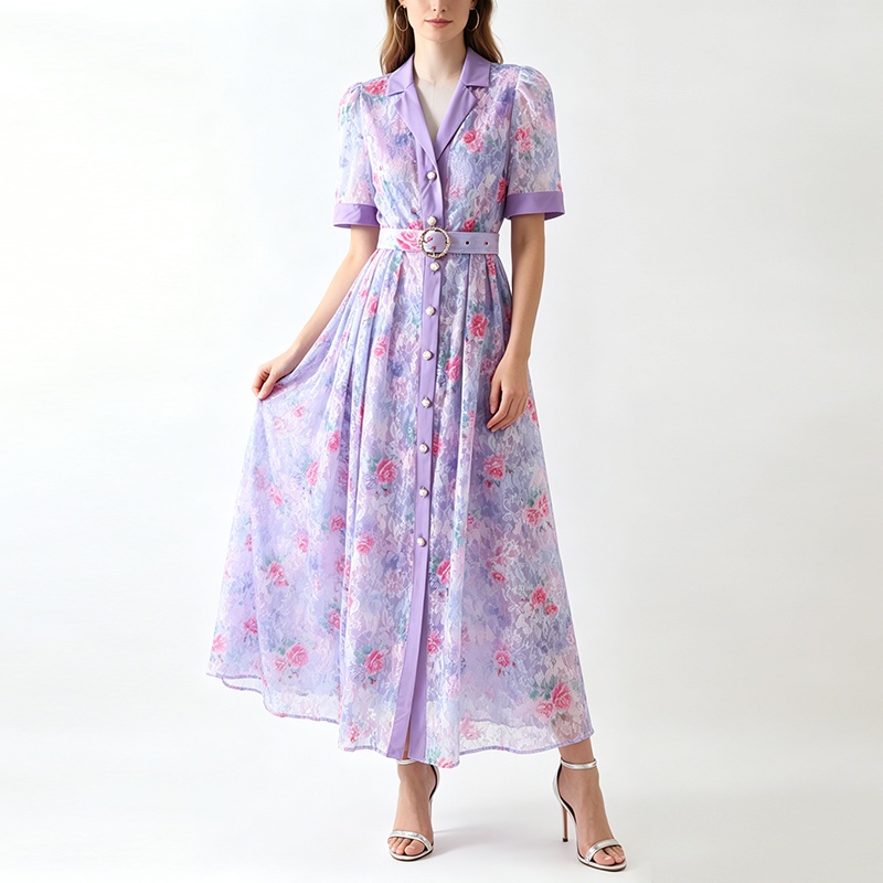 Long summer short sleeve dress retro lace business suit