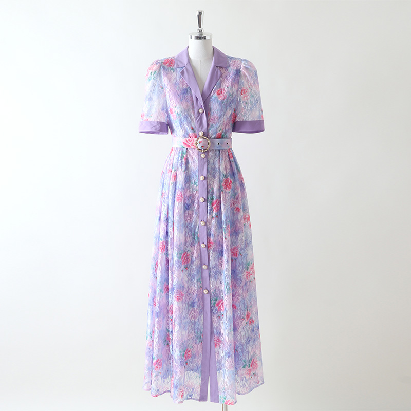 Long summer short sleeve dress retro lace business suit