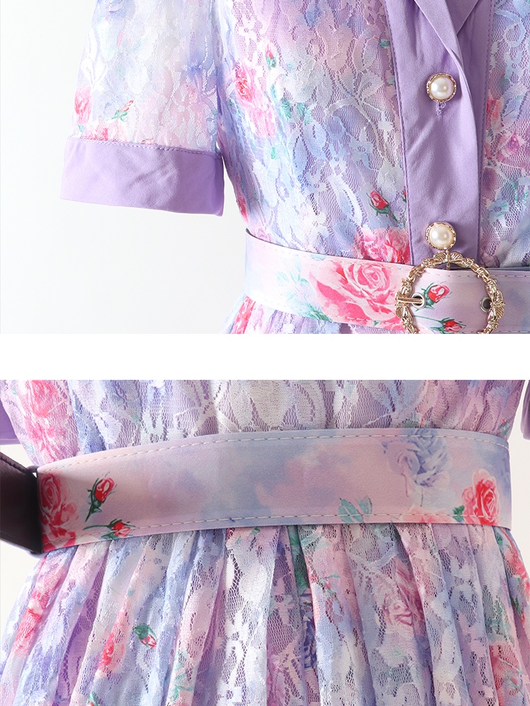 Long summer short sleeve dress retro lace business suit