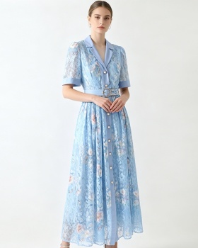 Long short sleeve business suit summer flowers dress