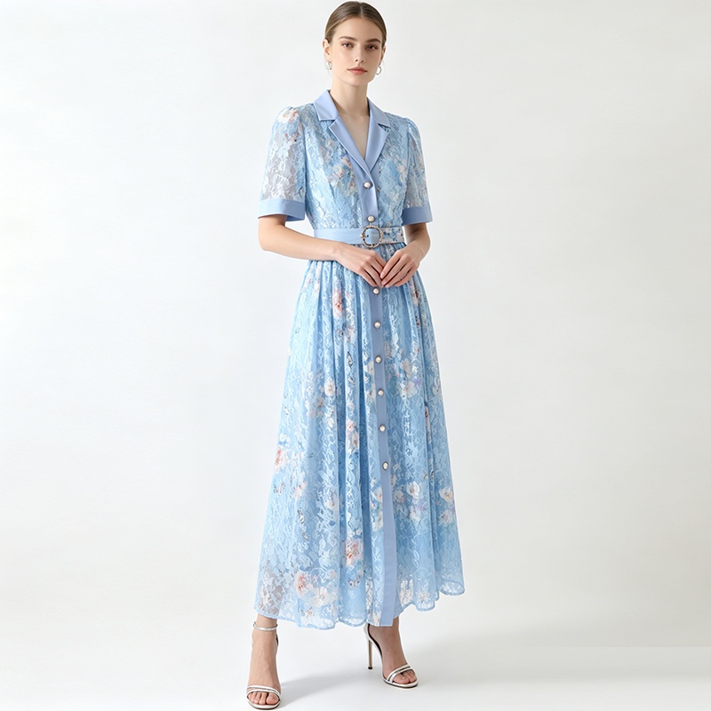Long short sleeve business suit summer flowers dress