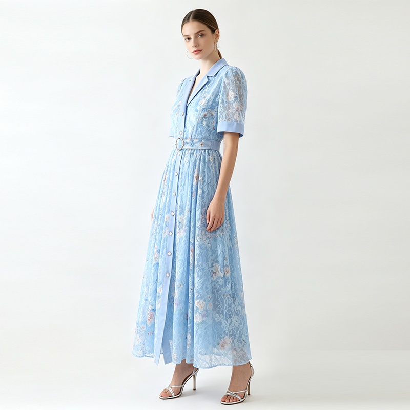 Long short sleeve business suit summer flowers dress