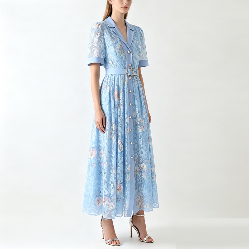 Long short sleeve business suit summer flowers dress