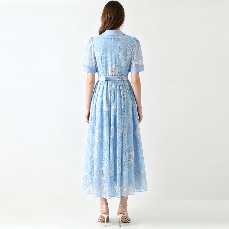 Long short sleeve business suit summer flowers dress