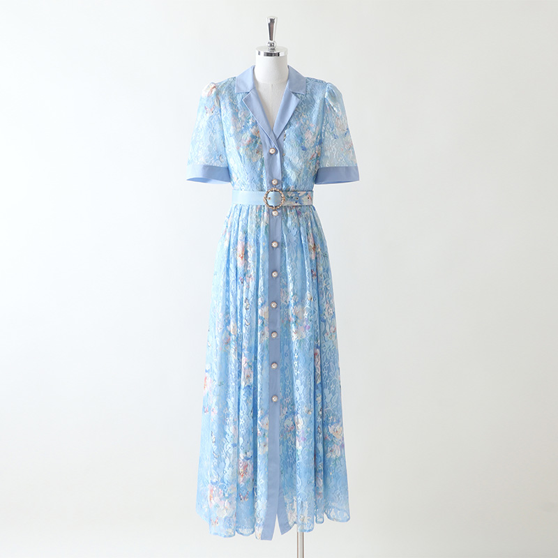 Long short sleeve business suit summer flowers dress