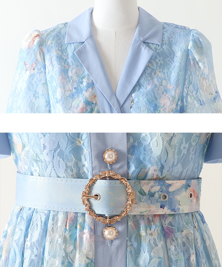 Long short sleeve business suit summer flowers dress