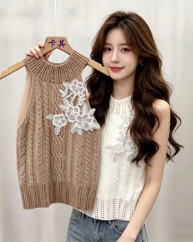 Summer knitted small sling half high collar tops for women