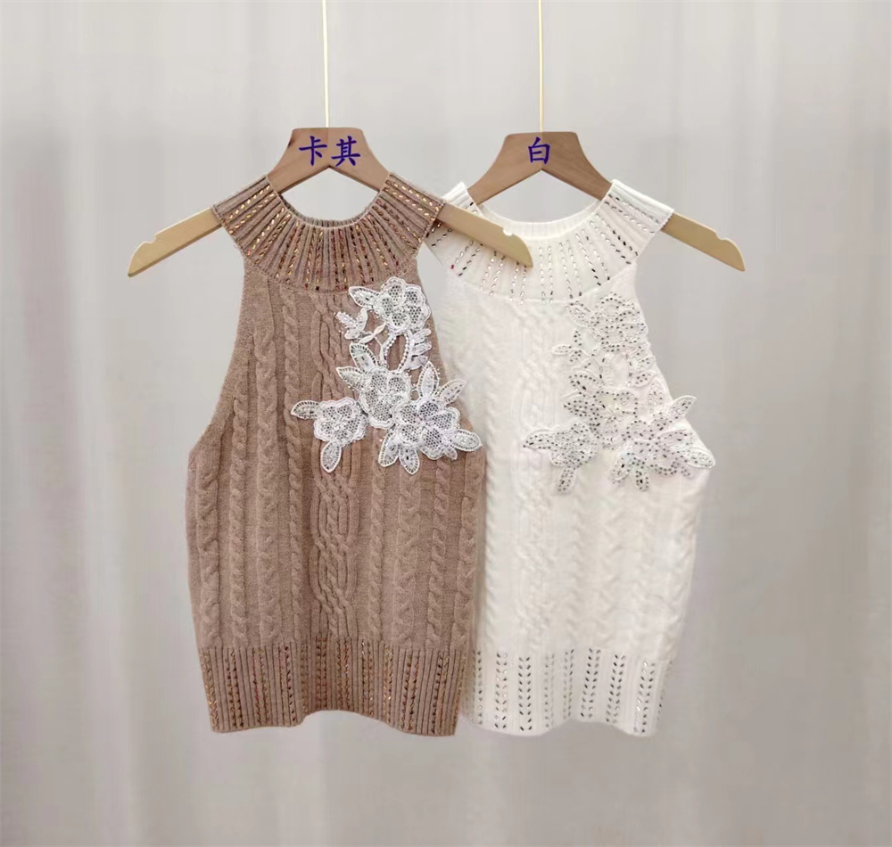 Summer knitted small sling half high collar tops for women
