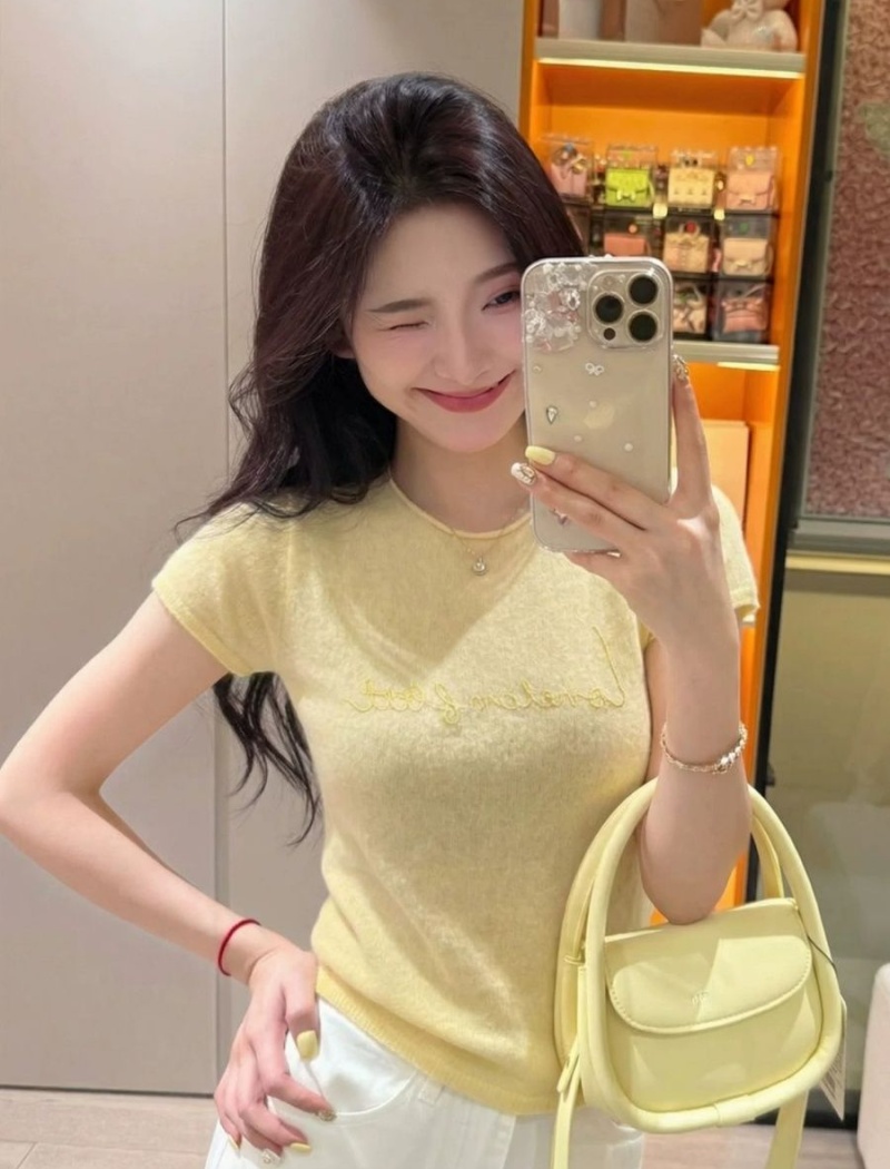 Korean style summer tops yellow T-shirt for women
