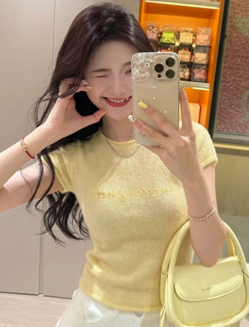 Korean style summer tops yellow T-shirt for women