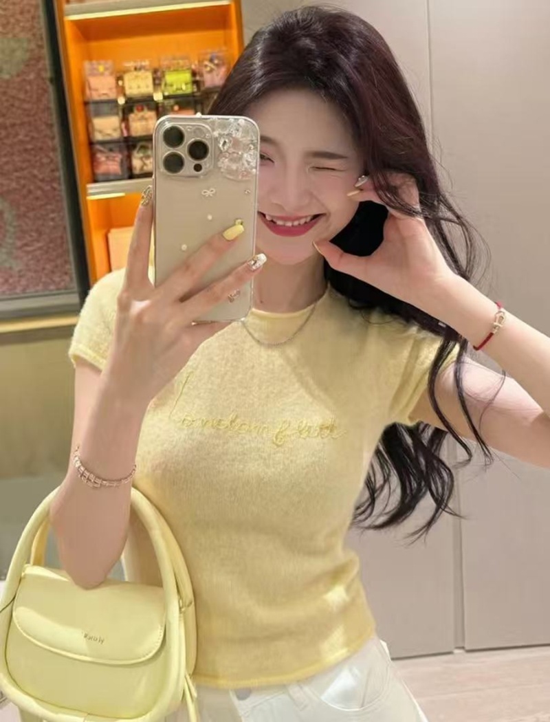 Korean style summer tops yellow T-shirt for women