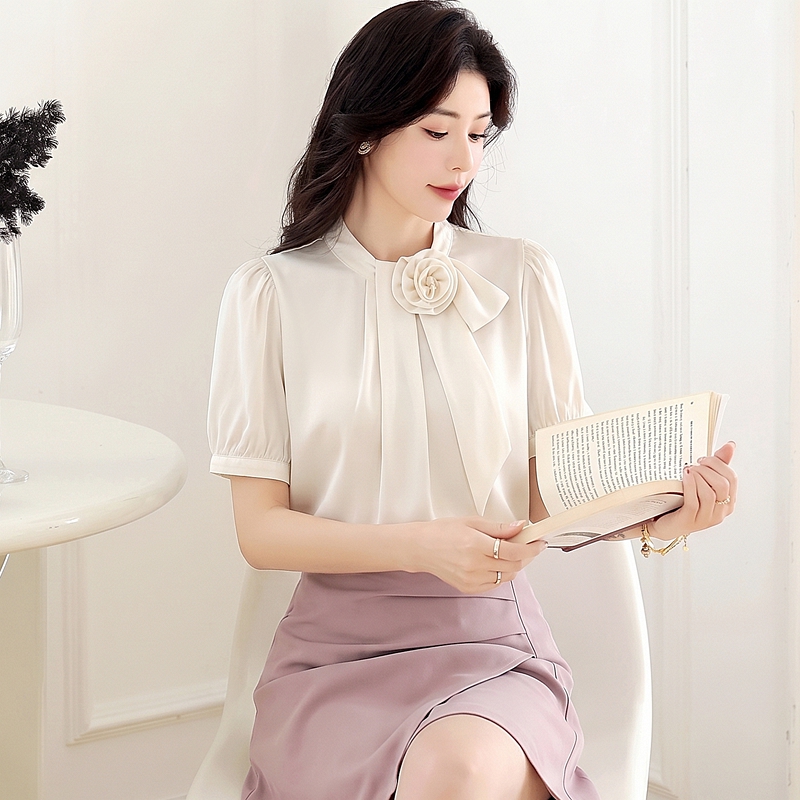 Rose stereoscopic commuting France style long sleeve tops