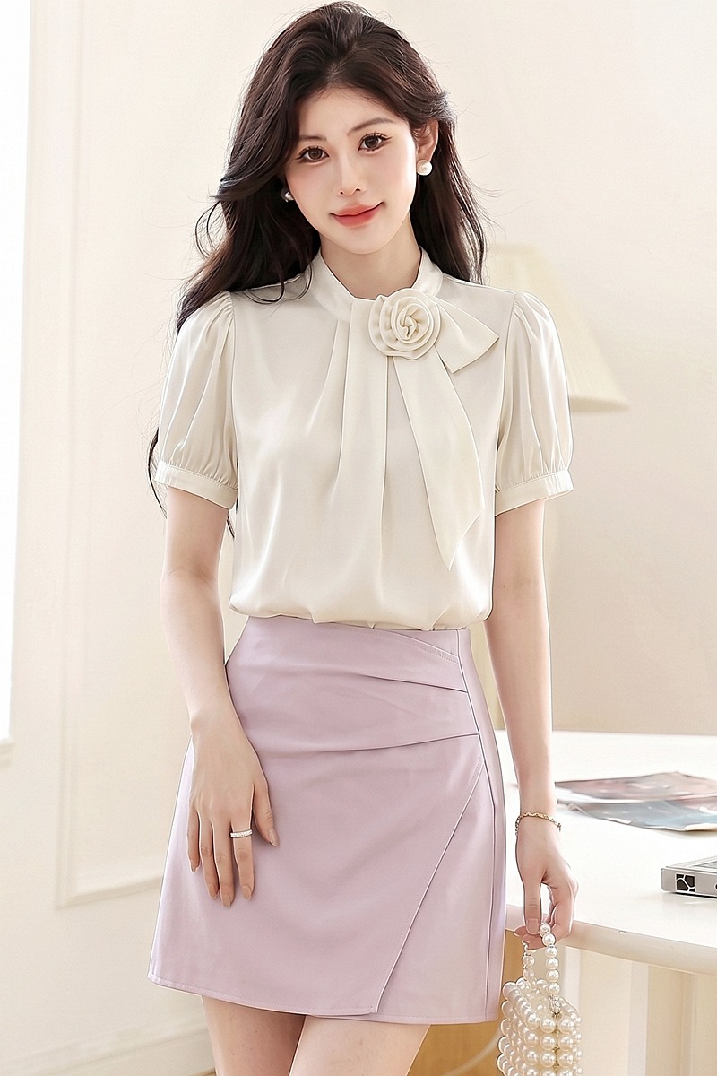 Rose stereoscopic commuting France style long sleeve tops