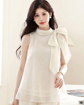 France style temperament bow tops lace sleeveless loose vest