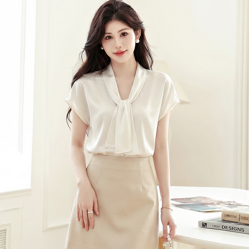 Temperament France style shirt summer satin tops for women